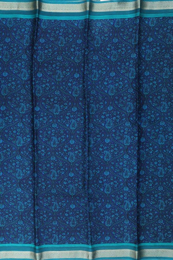 Crepe Saree In Oxford Blue With Paisley Design