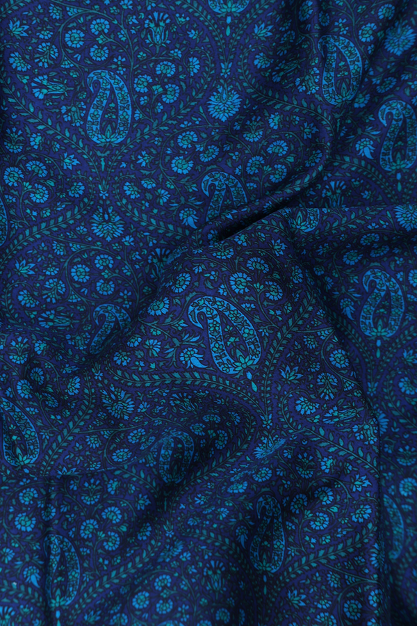 Crepe Saree In Oxford Blue With Paisley Design