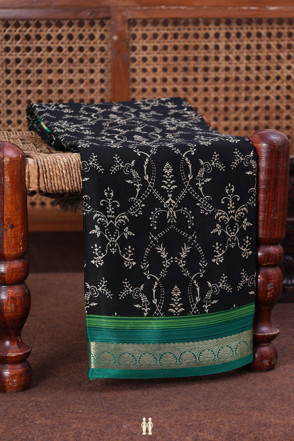 Crepe Saree In Black With Printed Design