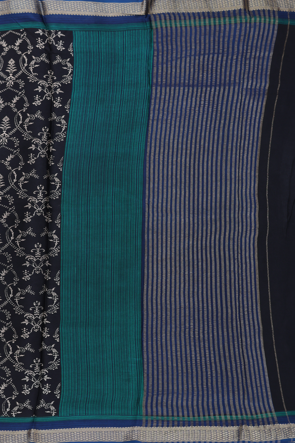 Crepe Saree In Black With Printed Design