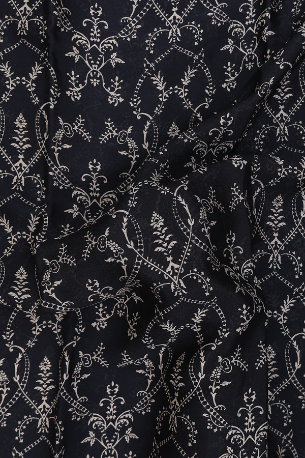 Crepe Saree In Black With Printed Design