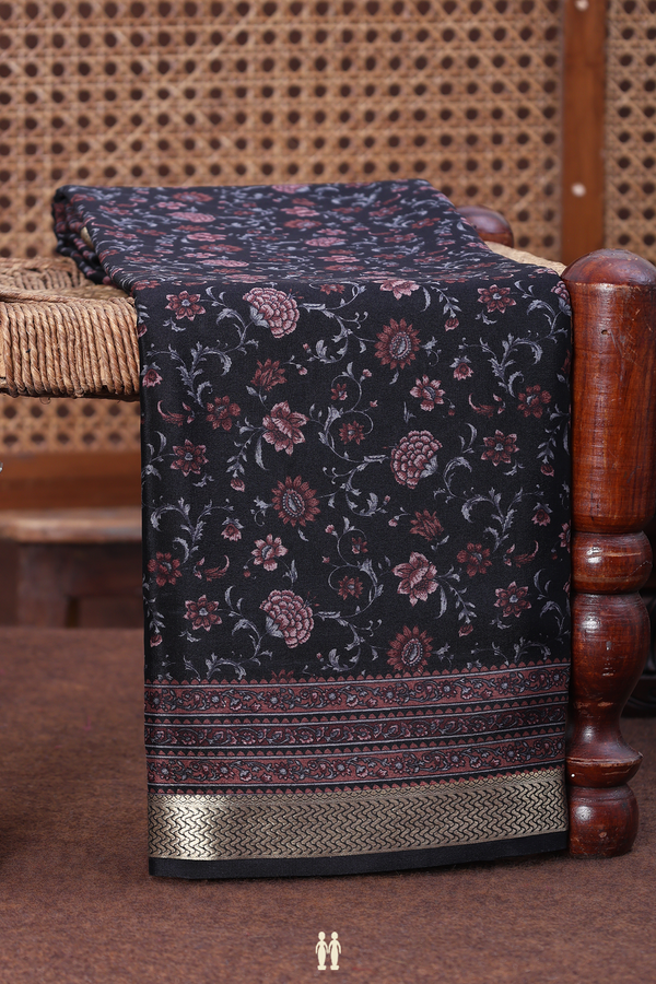 Crepe Saree In Black With Floral Printed Design