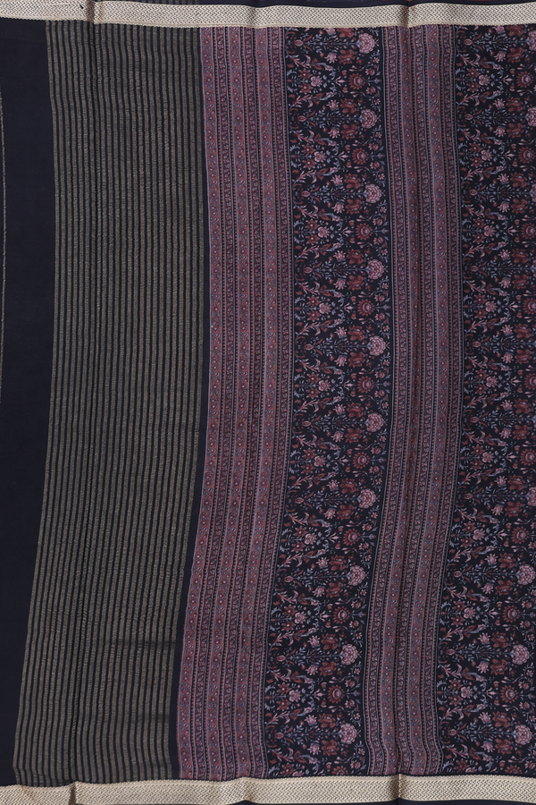 Crepe Saree In Black With Floral Printed Design