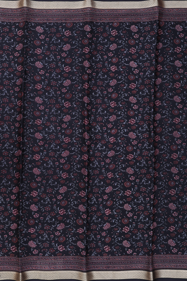 Crepe Saree In Black With Floral Printed Design