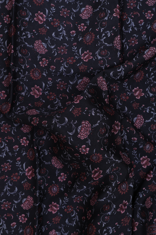 Crepe Saree In Black With Floral Printed Design