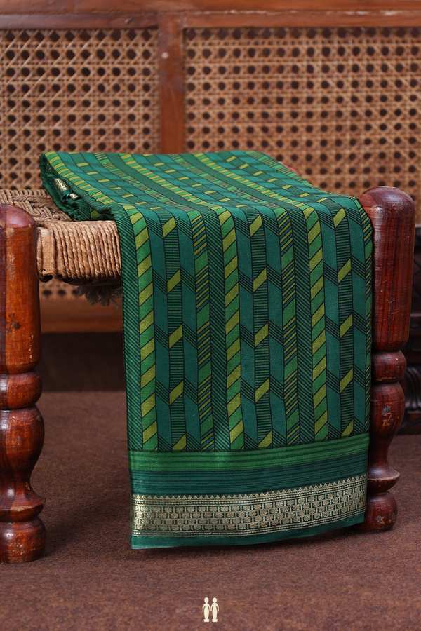 Crepe Saree In Shades Of Green With Geometric Design