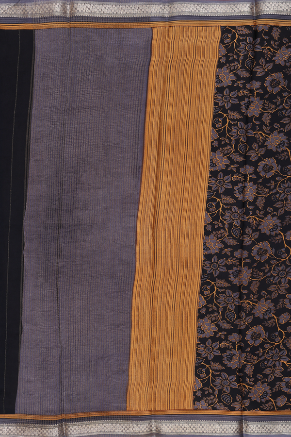 Crepe Saree In Black With Floral Design