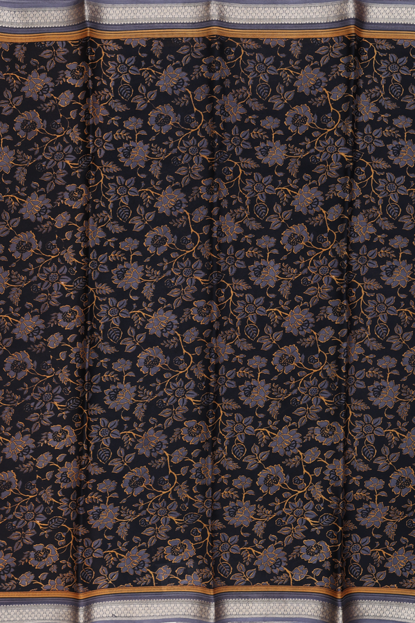Crepe Saree In Black With Floral Design