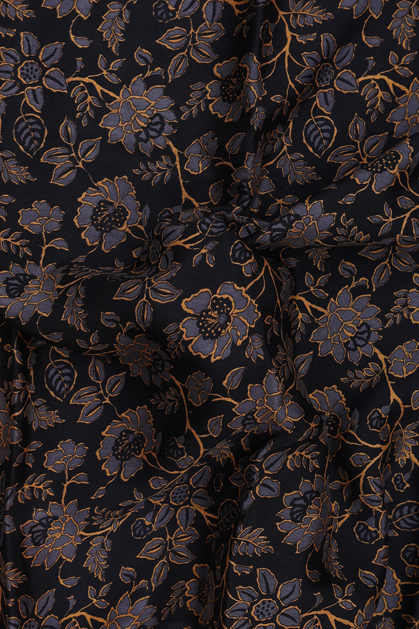 Crepe Saree In Black With Floral Design