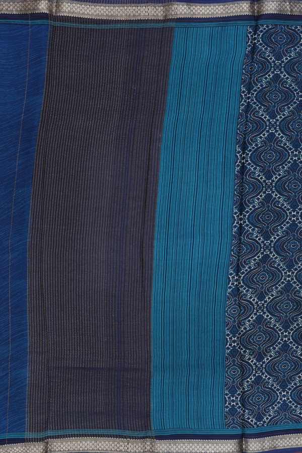 Crepe Saree In Prussian Blue With Ogee Design