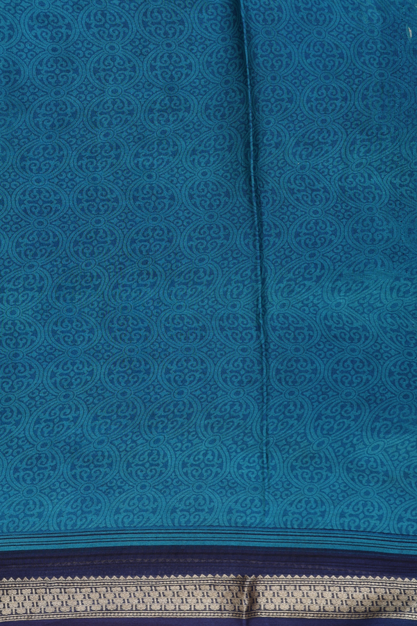 Crepe Saree In Prussian Blue With Ogee Design