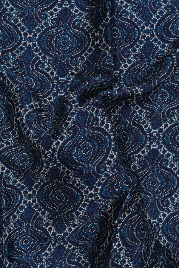 Crepe Saree In Prussian Blue With Ogee Design