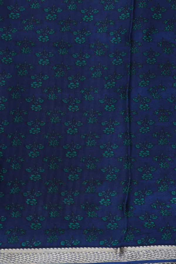 Crepe Saree In Oxford Blue With Floral Printed Design