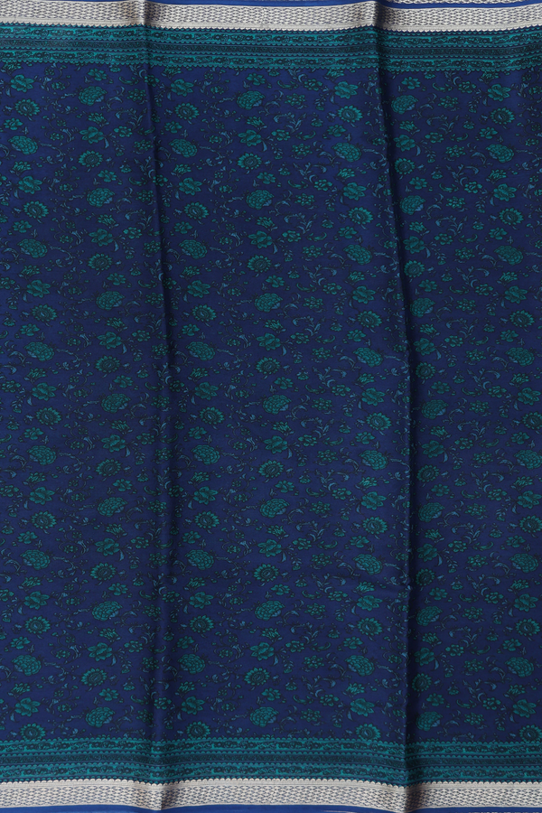 Crepe Saree In Oxford Blue With Floral Printed Design