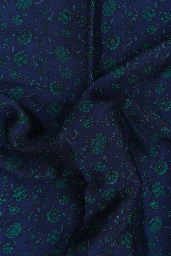Crepe Saree In Oxford Blue With Floral Printed Design