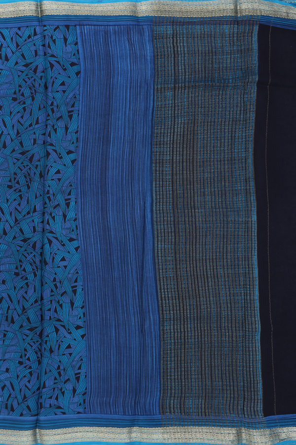 Crepe Saree In Black And Blue With Printed Design