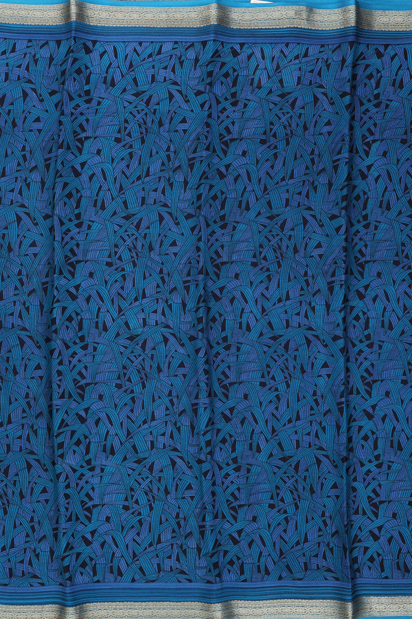 Crepe Saree In Black And Blue With Printed Design