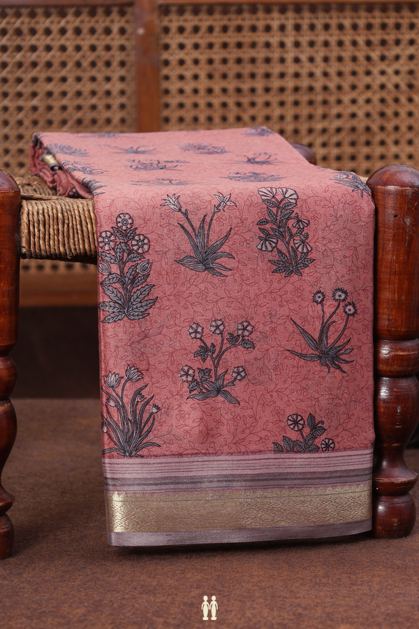 Crepe Saree In Dusty Rose With Floral Printed Design