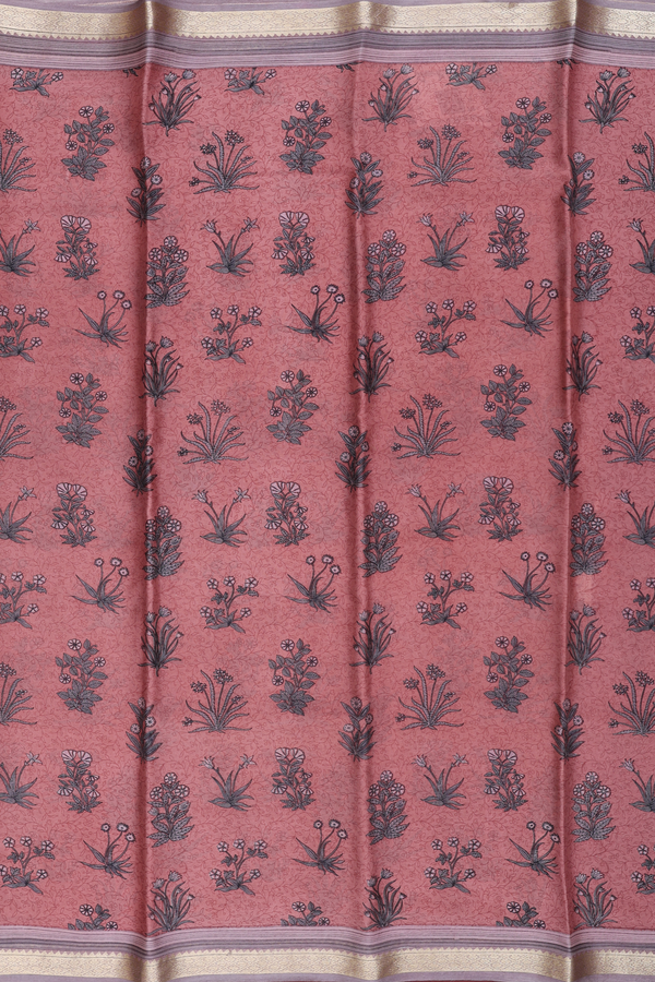 Crepe Saree In Dusty Rose With Floral Printed Design