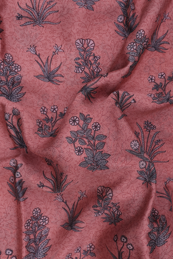 Crepe Saree In Dusty Rose With Floral Printed Design