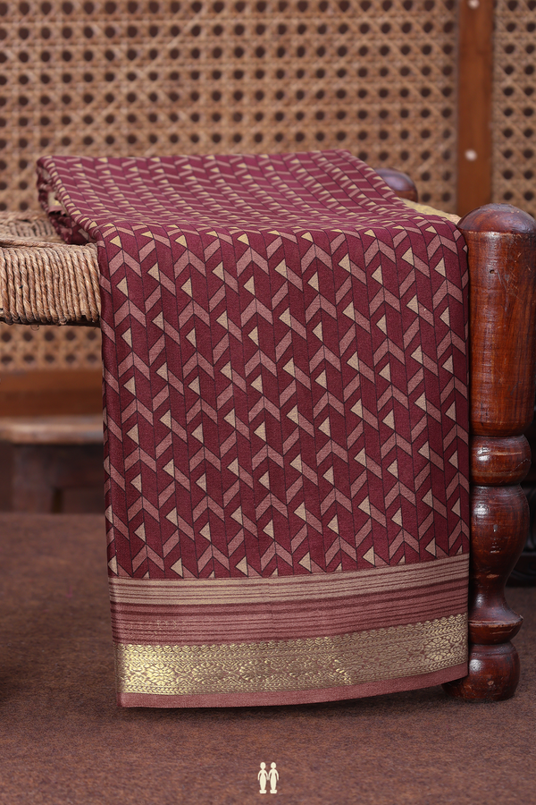 Crepe Saree In Burgundy Red With Printed Design