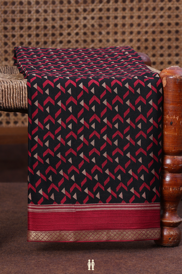 Crepe Saree In Black With Geometric Design