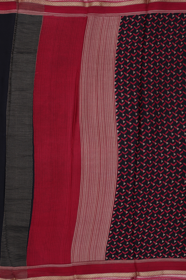 Crepe Saree In Black With Geometric Design