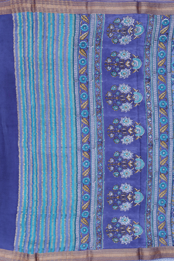 Crepe Saree In Berry Blue With Floral Design