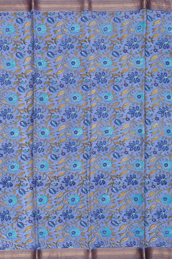 Crepe Saree In Berry Blue With Floral Design