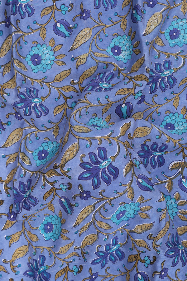 Crepe Saree In Berry Blue With Floral Design