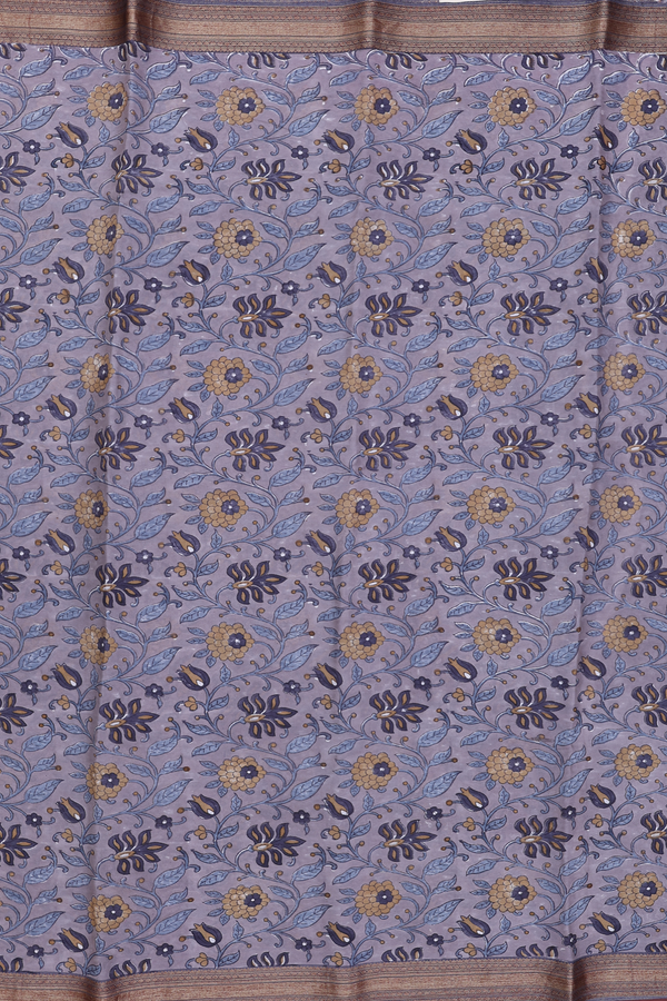 Crepe Saree In Dusty Lavender With Floral Printed Design