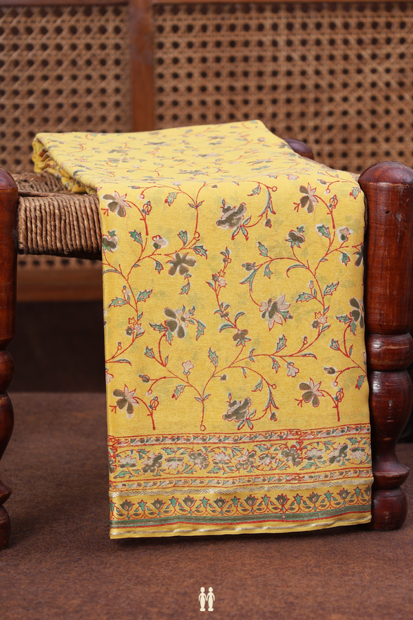 Crepe Saree In Yellow With Floral Design