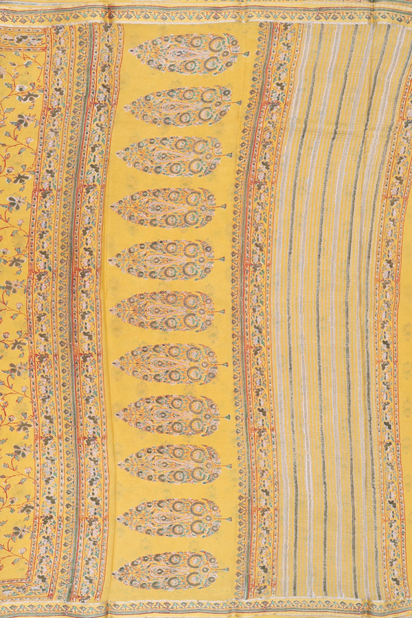 Crepe Saree In Yellow With Floral Design