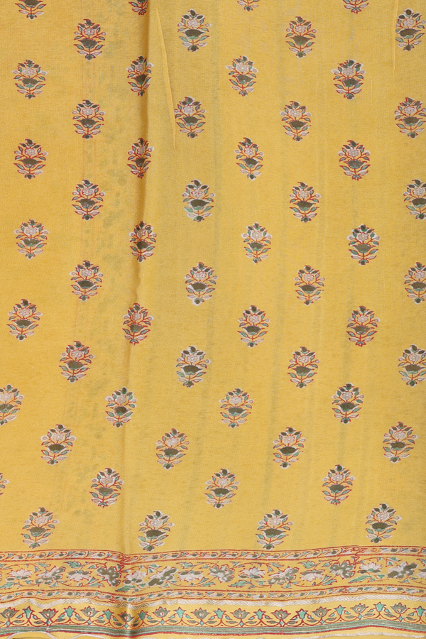 Crepe Saree In Yellow With Floral Design