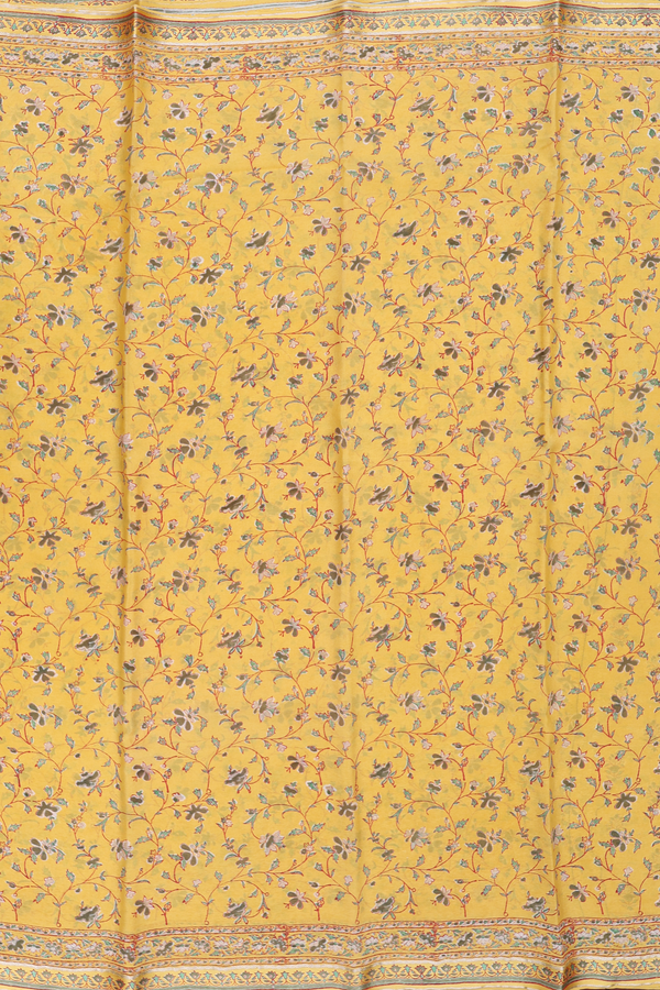 Crepe Saree In Yellow With Floral Design