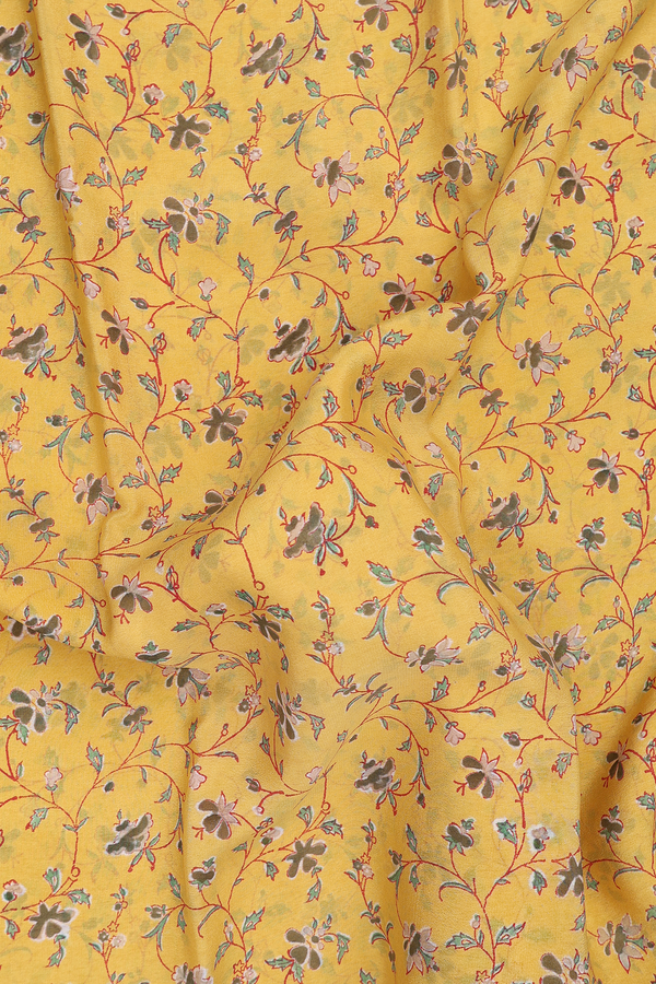 Crepe Saree In Yellow With Floral Design