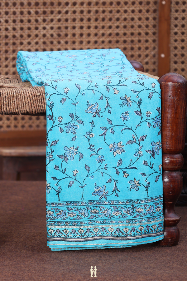 Crepe Saree In Sky Blue With Floral Printed Design