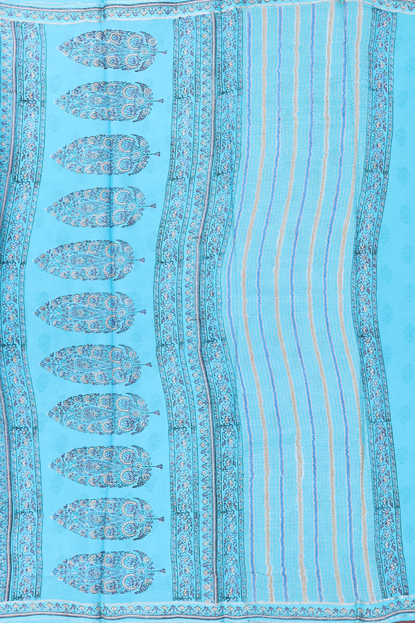 Crepe Saree In Sky Blue With Floral Printed Design