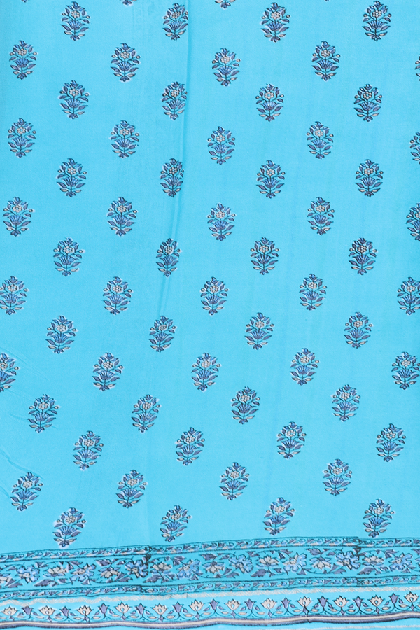 Crepe Saree In Sky Blue With Floral Printed Design