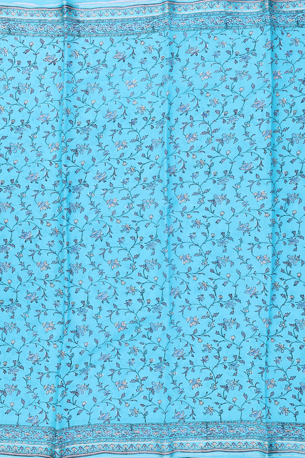 Crepe Saree In Sky Blue With Floral Printed Design