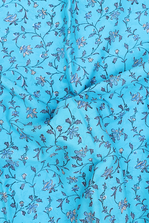 Crepe Saree In Sky Blue With Floral Printed Design
