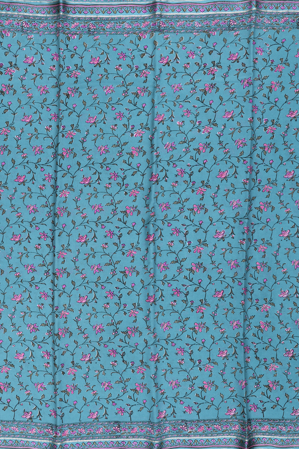 Crepe Saree In Stone Blue With Floral Design