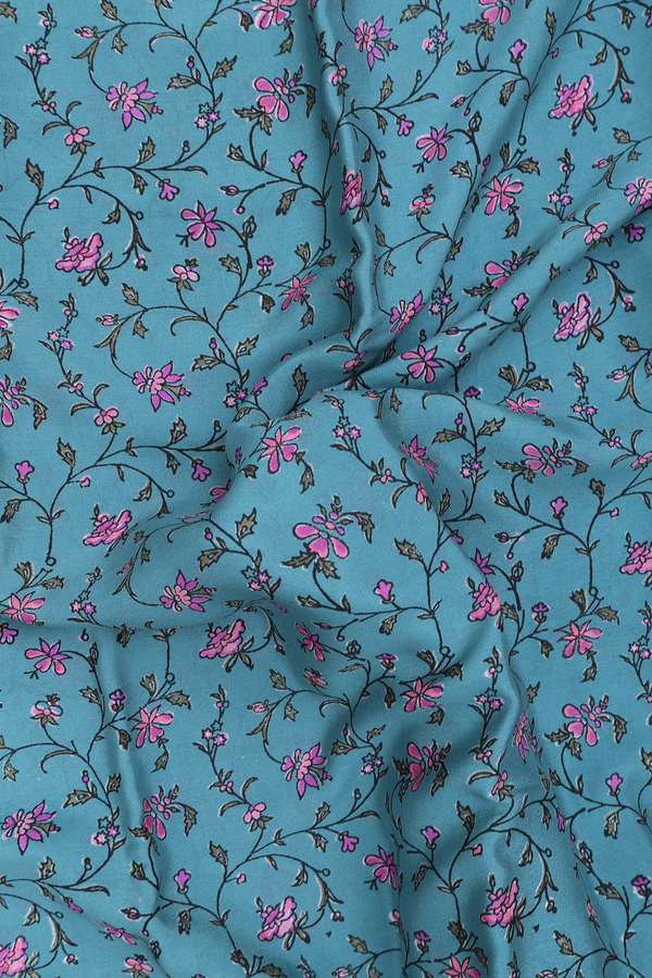 Crepe Saree In Stone Blue With Floral Design