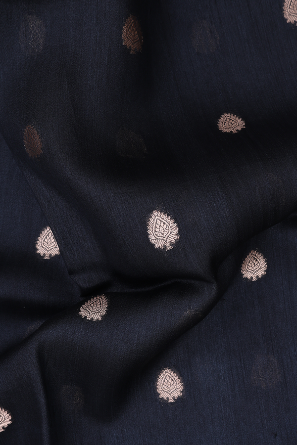 Tussar Silk Saree In Black With Zari Buttas