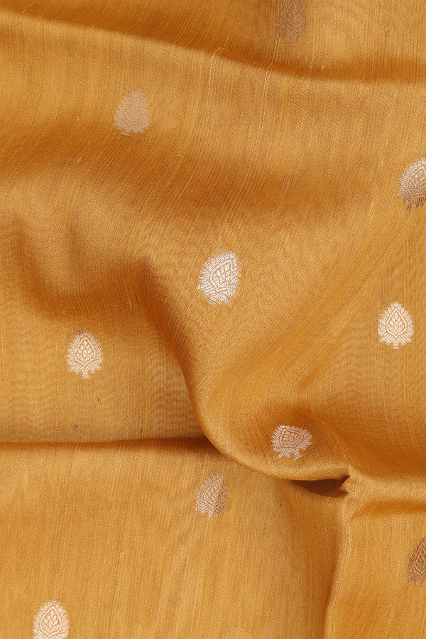 Tussar Silk Saree In Golden Yellow With Zari Buttas
