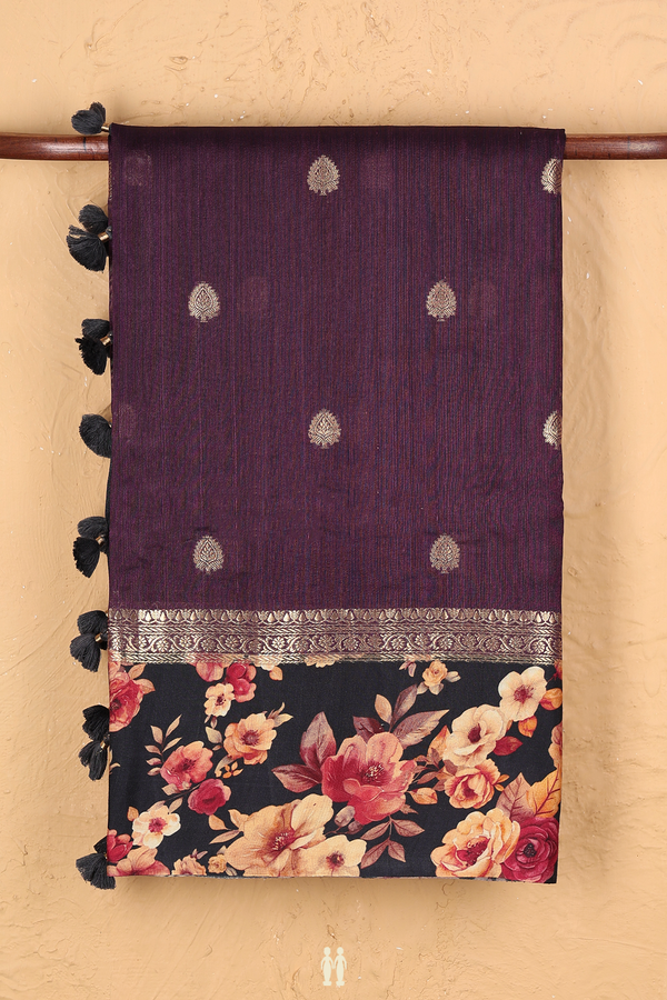 Tussar Silk Saree In Purple With Zari Buttas