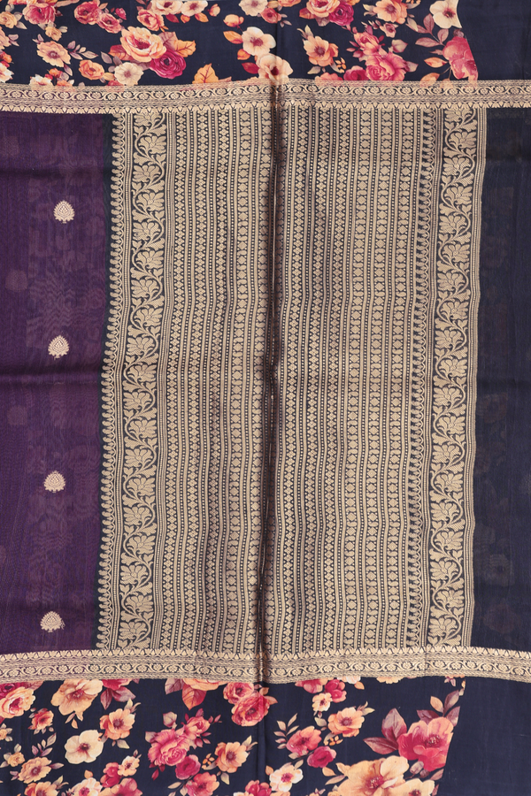 Tussar Silk Saree In Purple With Zari Buttas
