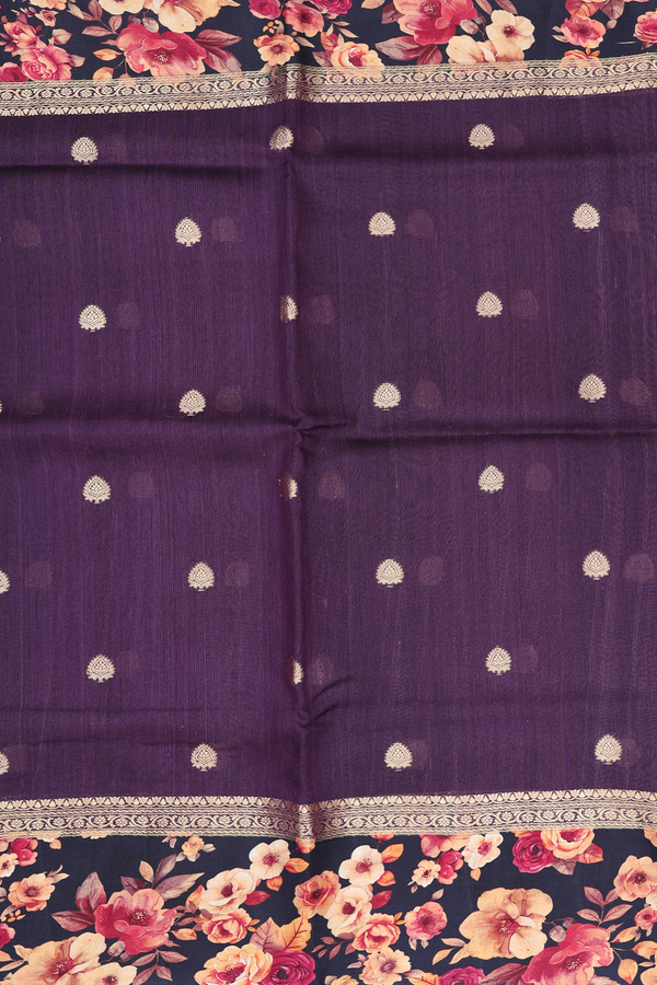 Tussar Silk Saree In Purple With Zari Buttas