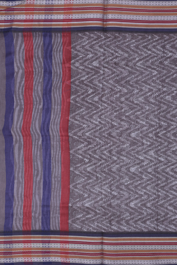 Chanderi Silk Cotton Saree In Grey With Chevron Design