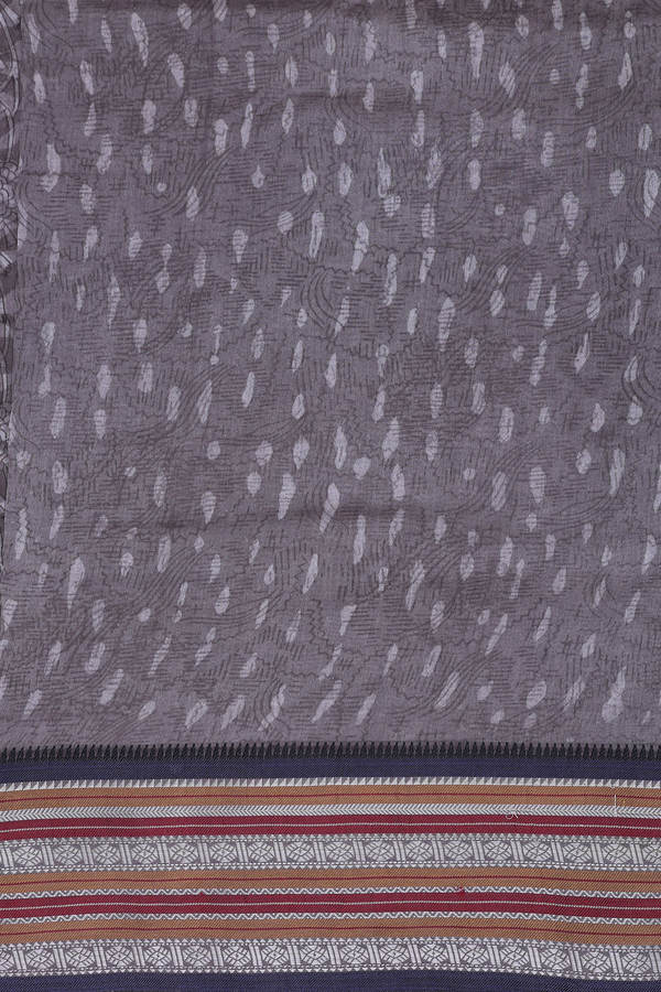Chanderi Silk Cotton Saree In Grey With Chevron Design